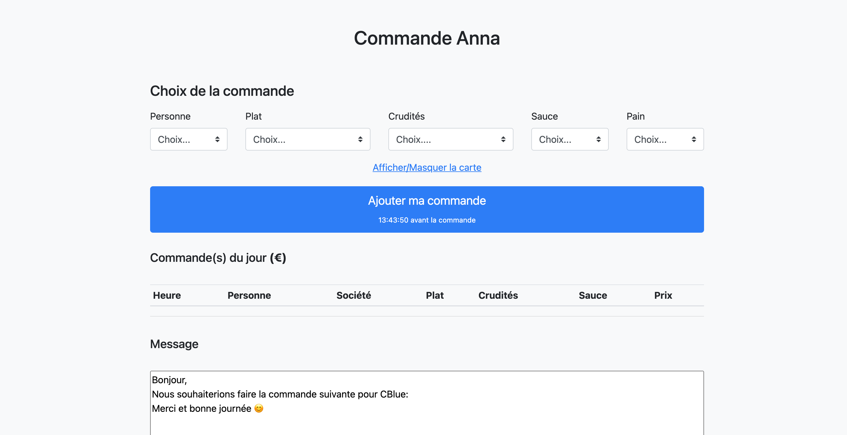 Commande Sandwich